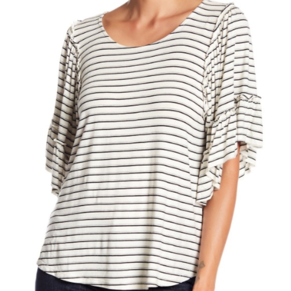 bobeau Tops - Bobeau Stripe Flounce Sleeve Shirt